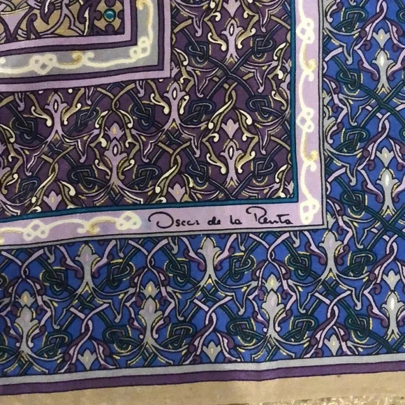 Oscar de la Renta Purple & Blue Silk Scarf - Picture 2 of 6